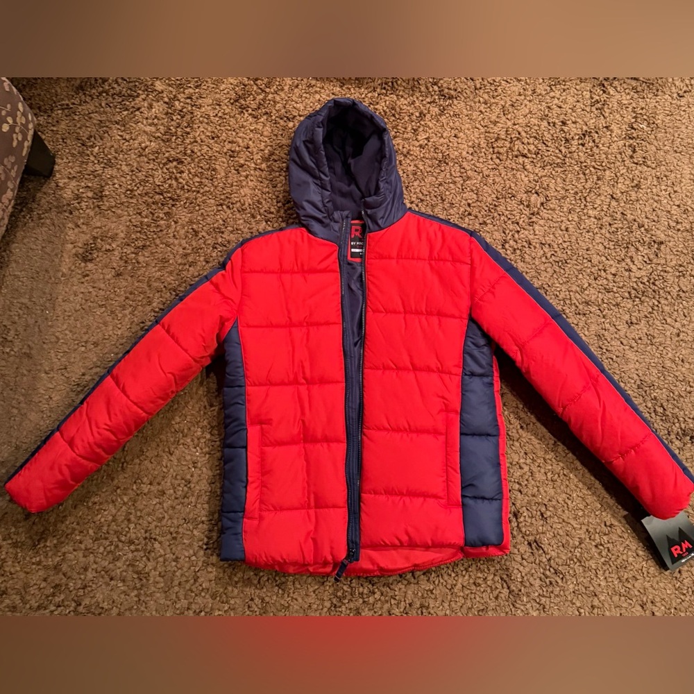 Vibrant Red and Blue Kids Puffer Jacket Size 18/20 NWT